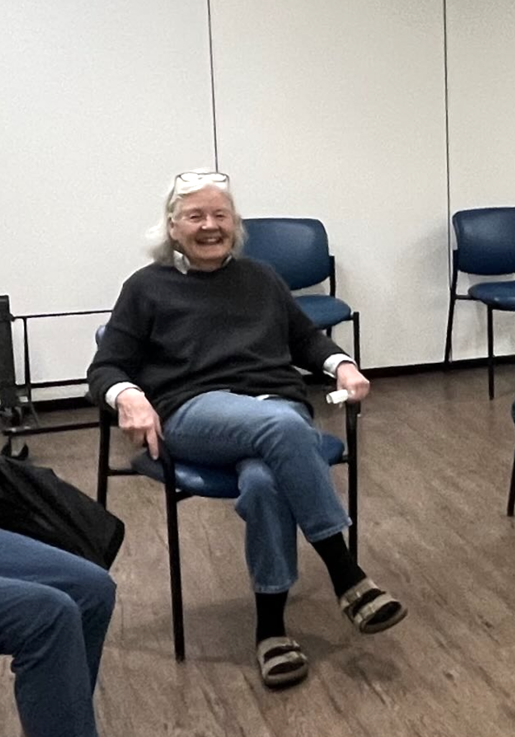 A participant mid-conversation